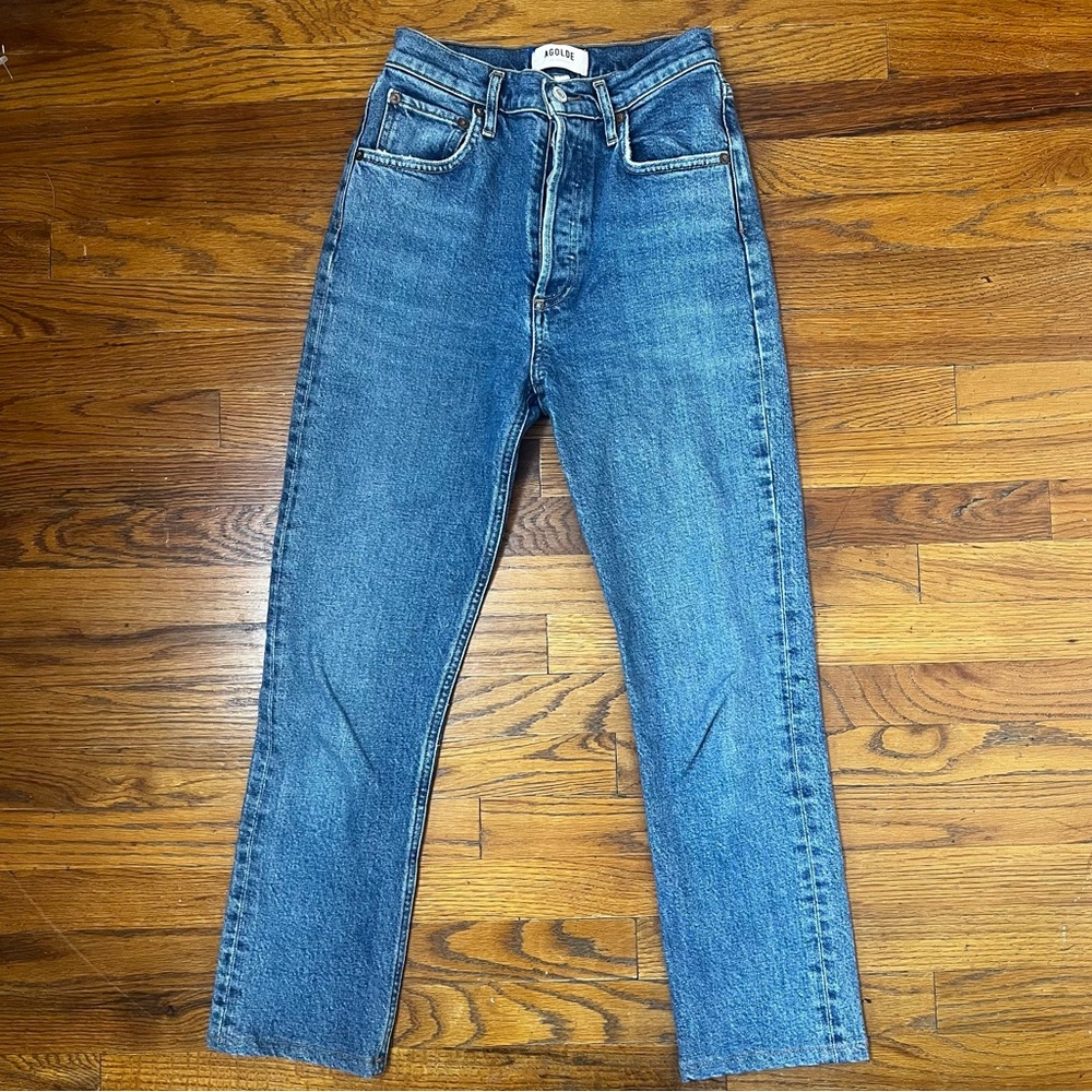 AGOLDE Riley High Rise Straight Crop Jean Blur Button Fly 100% organic cotton 24